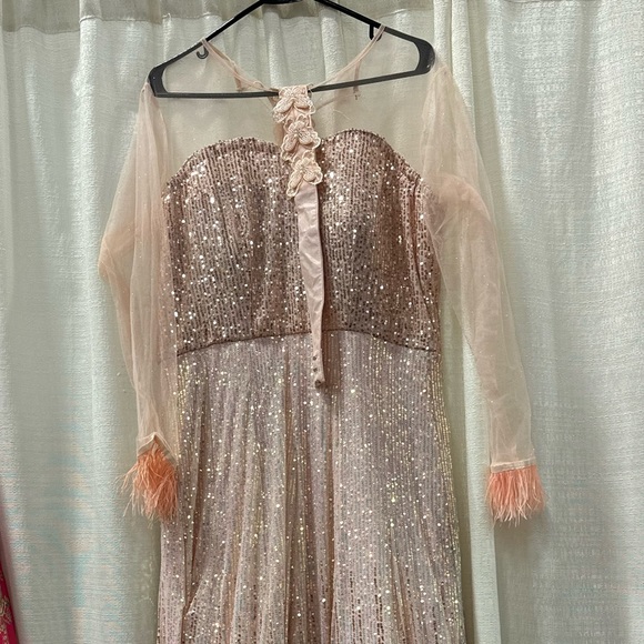 Lehengas Blingy Sequined Blush Long Gown Dress Wfloral Designed Belt